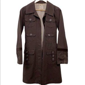 Y2K Tulle Anthropologie Brown Jacket Size Medium Long Jacket Pinstripe Coat